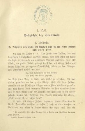 I. Teil. Geschichte des Denkmals