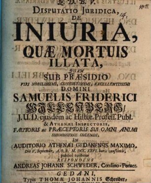 Diss. ... de iniuria, quae mortuis illata