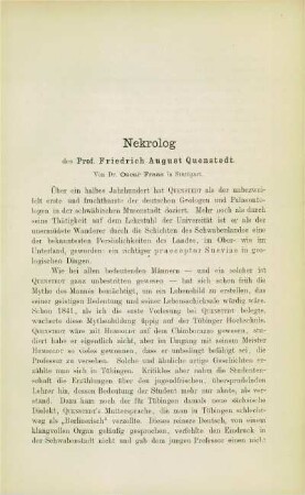 Nekrolog des Prof. Friedrich August Quenstedt