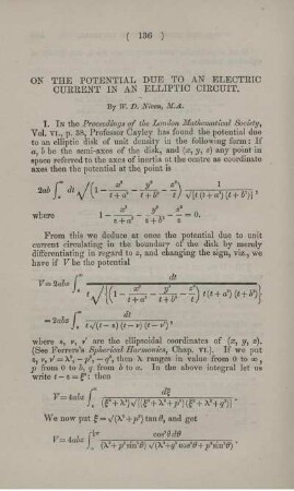 On the potential due to an electric current in an elliptic circuit.