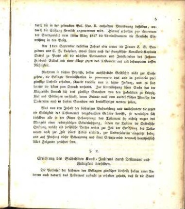 §. 2. Errichtung des Städelschen Kunst-Instituts durch Testament und Gültigkeit derselben.
