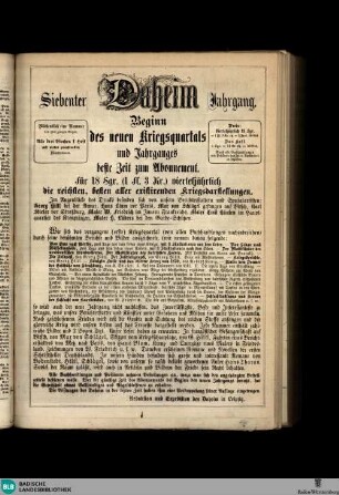 Karlsruher Tagblatt, Siebenter Daheim Jahrgang