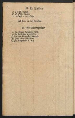 III. An Zinskorn