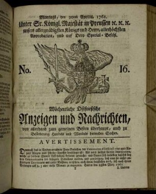 No. 16. Montags, den 20ten Aprilis, 1761.