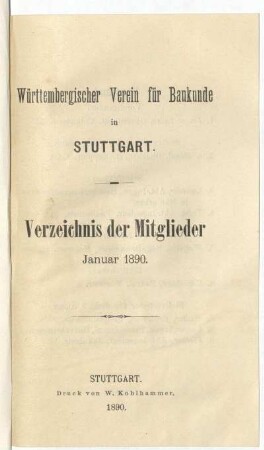 Verzeichnis der Mitglieder. Januar 1890