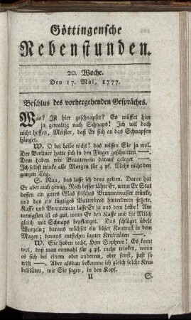 20. Woche. Den 17. Mai, 1777