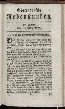 20. Woche. Den 17. Mai, 1777
