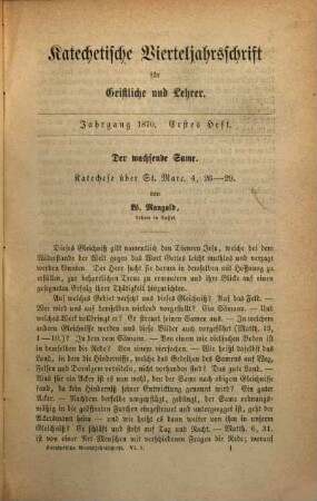 Katechetische Vierteljahrsschrift für Geistliche und Lehrer. 6. 1870