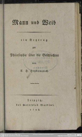 Mann und Weib : ein Beytrag zur Philosophie der Geschlechter