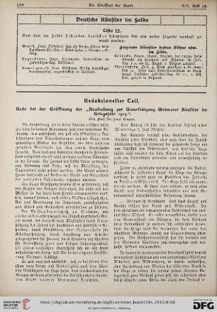 Rede bei der Eröffnung der "Ausstellung zur Unterstützung Weimarer Künstler im Kriegsjahr 1914"