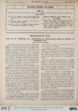 Rede bei der Eröffnung der "Ausstellung zur Unterstützung Weimarer Künstler im Kriegsjahr 1914"