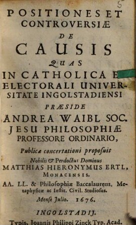 Positiones Et Controversiae De Causis