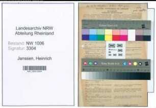 Entnazifizierung Heinrich Janssen , geb. 02.07.1891 (Postbeamter)