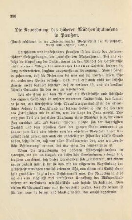 Die Neuordnung des höheren Mädchenschulwesens in Preußen