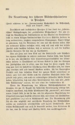 Die Neuordnung des höheren Mädchenschulwesens in Preußen