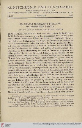 Neue Folge 32 = Jahrgang 56: Balthasar Neumann's Stellung im deutschen Barock