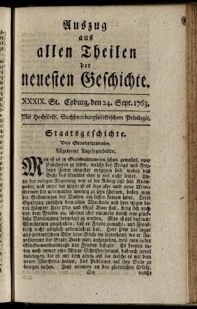 XXXIX. Stück. Coburg, den 24. Sept. 1763.