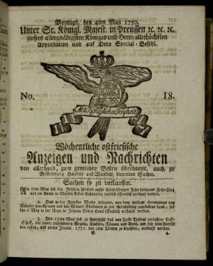 No. 18. Montags, den 4ten Maii 1750.