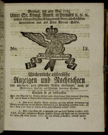 No. 18. Montags, den 4ten Maii 1750.