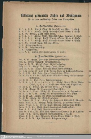 Erklärung gebrauchter Zeichen und Abkürzungen für in- und ausländische Orden und Ehrenzeichen