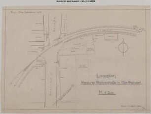 Beuel, Bahnhof: Lageplan Rheinaustraße in Vilich-Rheindorf mit Bahnübergang und Schrankenanlage