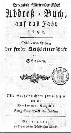 1793: Württembergisches Adressbuch, 1793