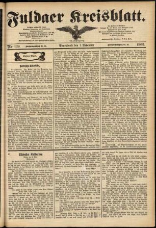 Erste Ausgabe vom Samstag, den 01. November 1902.