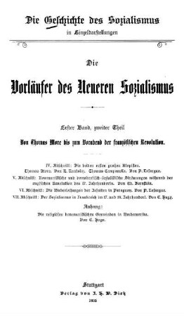 Bd. 1, 2: Die Geschichte des Sozialismus in Einzeldarstellungen. Bd. 1. Die Vorläufer des Neueren Sozialismus. 2