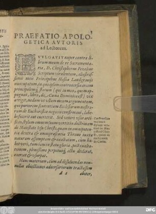 Praefatio Apologetica Autoris ad Lectorem.