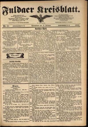 Erste Ausgabe vom Samstag, den 21. Februar 1903.
