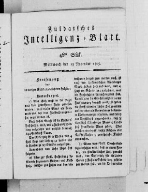 46tes Stück, Ausgabe vom 13. November 1805