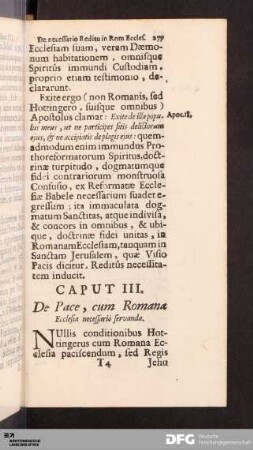 Caput III. De Pace, cum Romana Ecclesia necessariò servanda.