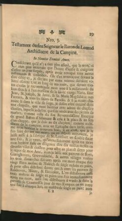 Nro. 3. Testament du feu Seigneur le Baron de Leerod Archidiacre de la Campine