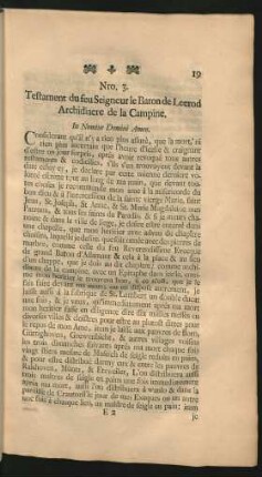 Nro. 3. Testament du feu Seigneur le Baron de Leerod Archidiacre de la Campine