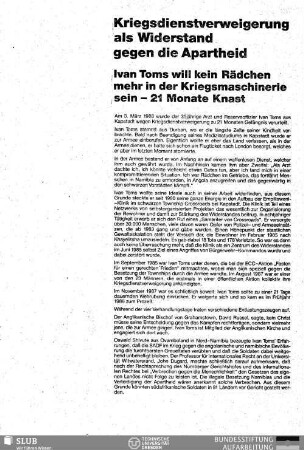 Kriegsdienstverweigerung als Widerstand gegen die Apartheid