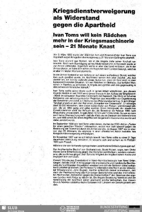Kriegsdienstverweigerung als Widerstand gegen die Apartheid