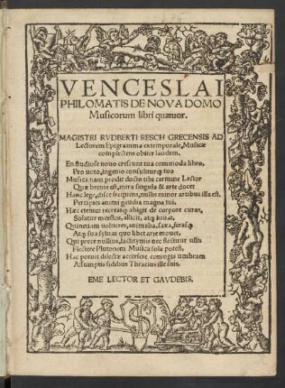 VENCESLAI || PHILOMATIS DE NOVA DOMO || Musicorum libri quatuor.|| ... ||