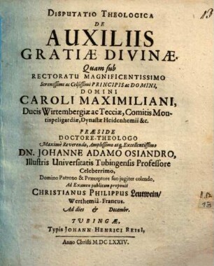 Disputatio Theologica De Auxiliis Gratiae Divinae