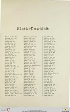 Künstler=Verzeichniß
