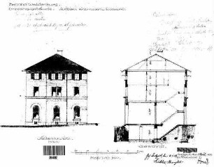 Waldenburg (Württ): Empfangsgebäude Verwaltungsgebäude Querschnitt (mit FU,TR),Giebelansicht