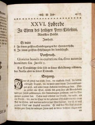 XXVI. Lobrede Zu Ehren des heiligen Petri Cölestini, Römischen Pabsts.