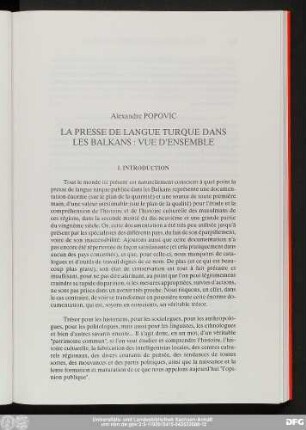 Alexandre Popovic La Presse De Langue Turque Dans Les Balkans: Vue D'Ensemble