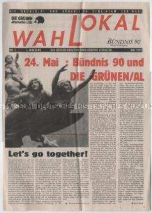 Gemeinsamer Sonderdruck von Die Grünen/Alternative Liste und Bündnis 90 zur ersten Gesamtberliner Wahl der Bezirksverordnetenversammlungen am 24. Mai 1992