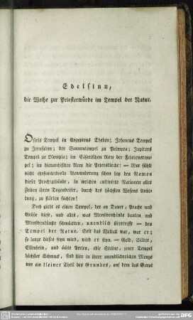 Edelsinn, die Weihe zur Priesterwürde im Tempel der Natur