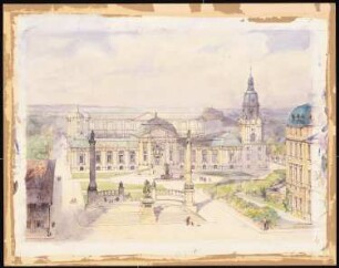Großherzogliches Museum, Darmstadt Ausführungsprojekt ab 1896: Perspektivische Ansicht (Vogelschau)