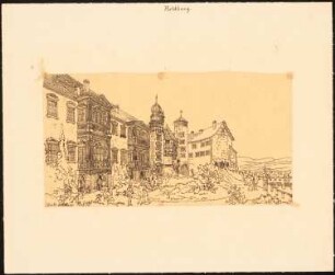 Veste Heldburg: (Durchzeichnung?) Perspektivische Ansicht mit französischem Bau nach Gartenlaube 1872, S. 113