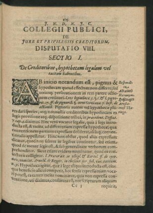 Disputatio VIII. Respondente Adamo Hieronym.