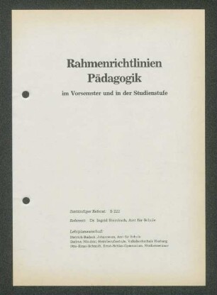 Rahmenrichtlinien Pädagogik im Vorsemester und in der Studienstufe