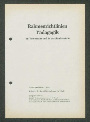 Rahmenrichtlinien Pädagogik im Vorsemester und in der Studienstufe