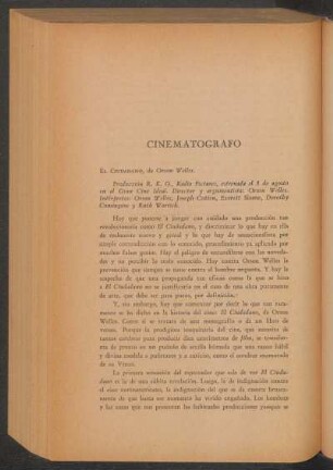 Cinematógrafo : El ciudadano, de Orson Welles